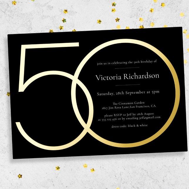 Black Gold Modern Minimalist 50th Birthday (Mockup View)