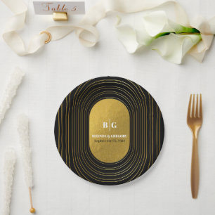 Black & Gold Modern Minimalist Arch Wedding  Paper Plate