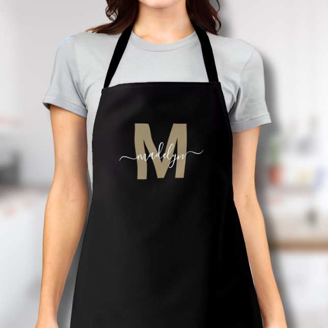 Black Gold Modern Minimalist Elegant Monogram Apron (Black Gold Modern Minimalist Elegant Monogram Apron)