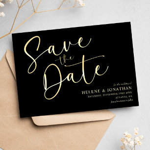 Black Gold Modern Minimalist Elegant Wedding Save The Date