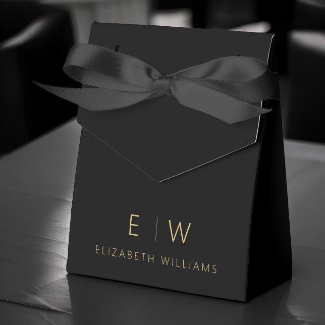 Black Gold Modern Minimalist Monogram Name Favour Box (Creator Uploaded)