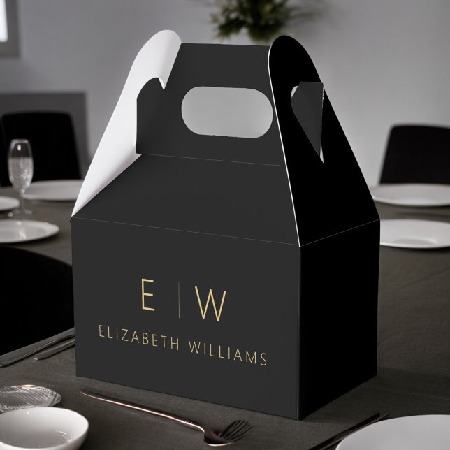 Black Gold Modern Minimalist Monogram Name Favour Box (Creator Uploaded)