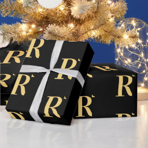Black Gold Modern Monogram Wrapping Paper