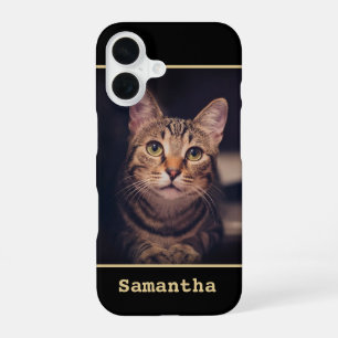 Black & Gold Modern Monogrammed Name & Photo iPhone 16 Case