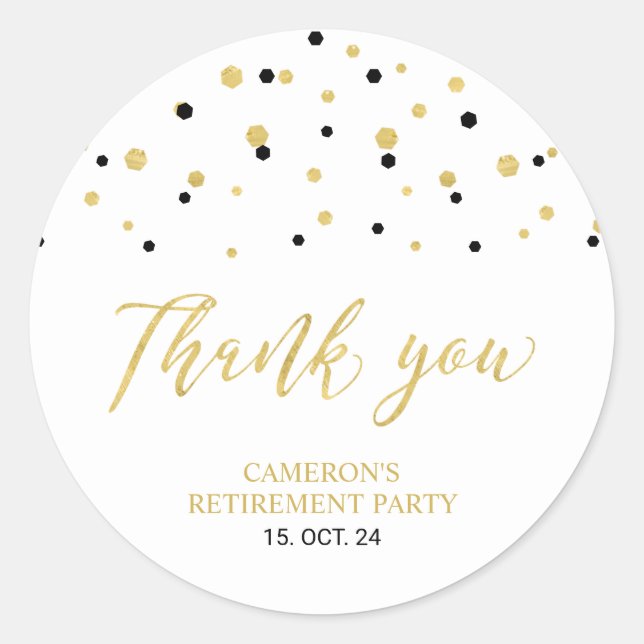Black & Gold | Modern Retirement Favour Thank you  Classic Round Sticker (Front)