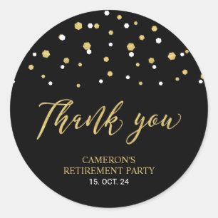 Black & Gold   Modern Retirement Favour Thank you Classic Round Sticker