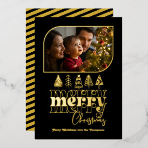 Black & Gold Modern Retro Doodle Christmas Photo