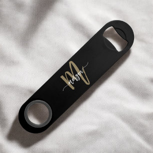 Black Gold Modern Script Girly Monogram Name