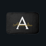 Black Gold Modern Script Girly Monogram Name Bath Mat<br><div class="desc">Black and Gold Simple Script Monogram Name Bath Mats. This makes the perfect graduation,  birthday,  wedding,  bridal shower,  anniversary,  baby shower or bachelorette party gift for someone that loves glam luxury and chic styles.</div>