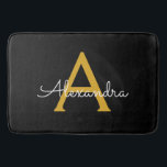 Black Gold Modern Script Girly Monogram Name Bath Mat<br><div class="desc">Black and Gold Simple Script Monogram Name Bath Mats. This makes the perfect graduation,  birthday,  wedding,  bridal shower,  anniversary,  baby shower or bachelorette party gift for someone that loves glam luxury and chic styles.</div>