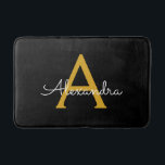 Black Gold Modern Script Girly Monogram Name Bath Mat<br><div class="desc">Black and Gold Simple Script Monogram Name Bath Mats. This makes the perfect graduation,  birthday,  wedding,  bridal shower,  anniversary,  baby shower or bachelorette party gift for someone that loves glam luxury and chic styles.</div>