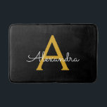 Black Gold Modern Script Girly Monogram Name Bath Mat<br><div class="desc">Black and Gold Simple Script Monogram Name Bath Mats. This makes the perfect graduation,  birthday,  wedding,  bridal shower,  anniversary,  baby shower or bachelorette party gift for someone that loves glam luxury and chic styles.</div>