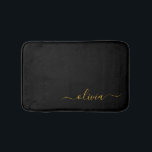 Black Gold Modern Script Girly Monogram Name Bath Mat<br><div class="desc">Black and Gold Simple Script Monogram Name Bath Mats. This makes the perfect graduation,  birthday,  wedding,  bridal shower,  anniversary,  baby shower or bachelorette party gift for someone that loves glam luxury and chic styles.</div>