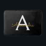 Black Gold Modern Script Girly Monogram Name Bath Mat<br><div class="desc">Black and Gold Simple Script Monogram Name Bath Mats. This makes the perfect graduation,  birthday,  wedding,  bridal shower,  anniversary,  baby shower or bachelorette party gift for someone that loves glam luxury and chic styles.</div>