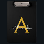 Black Gold Modern Script Girly Monogram Name Clipboard<br><div class="desc">Black and Gold Monogram Name Planning Clipboard. This makes the perfect sweet 16 birthday,  wedding,  bridal shower,  anniversary,  baby shower or bachelorette party gift for someone that loves glam luxury and chic styles.</div>