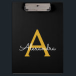 Black Gold Modern Script Girly Monogram Name Clipboard<br><div class="desc">Black and Gold Monogram Name Planning Clipboard. This makes the perfect sweet 16 birthday,  wedding,  bridal shower,  anniversary,  baby shower or bachelorette party gift for someone that loves glam luxury and chic styles.</div>