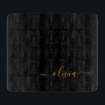 Black Gold Modern Script Girly Monogram Name Cutting Board<br><div class="desc">Black and Gold Simple Script Monogram Name Cutting Board. This makes the perfect graduation,  birthday,  wedding,  bridal shower,  anniversary,  baby shower or bachelorette party gift for someone that loves glam luxury and chic styles.</div>