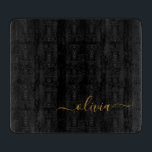 Black Gold Modern Script Girly Monogram Name Cutting Board<br><div class="desc">Black and Gold Simple Script Monogram Name Cutting Board. This makes the perfect graduation,  birthday,  wedding,  bridal shower,  anniversary,  baby shower or bachelorette party gift for someone that loves glam luxury and chic styles.</div>
