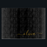 Black Gold Modern Script Girly Monogram Name Cutting Board<br><div class="desc">Black and Gold Simple Script Monogram Name Cutting Board. This makes the perfect graduation,  birthday,  wedding,  bridal shower,  anniversary,  baby shower or bachelorette party gift for someone that loves glam luxury and chic styles.</div>