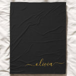 Black Gold Modern Script Girly Monogram Name Fleece Blanket<br><div class="desc">Black and Gold Simple Script Monogram Name and Initial Fleece Blanket. This makes the perfect sweet 16 birthday,  wedding,  bridal shower,  anniversary,  baby shower or bachelorette party gift for someone that loves glam luxury and chic styles.</div>