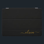 Black Gold Modern Script Girly Monogram Name iPad Pro Cover<br><div class="desc">Black and Gold Simple Script Monogram Name Laptop Case. This makes the perfect sweet 16 birthday,  wedding,  bridal shower,  anniversary,  baby shower or bachelorette party gift for someone that loves glam luxury and chic styles.</div>