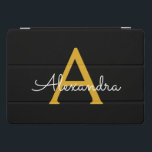 Black Gold Modern Script Girly Monogram Name iPad Pro Cover<br><div class="desc">Black and Gold Simple Script Monogram Name Laptop Case. This makes the perfect sweet 16 birthday,  wedding,  bridal shower,  anniversary,  baby shower or bachelorette party gift for someone that loves glam luxury and chic styles.</div>