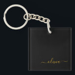 Black Gold Modern Script Girly Monogram Name Key Ring<br><div class="desc">Black and Gold Simple Script Monogram Name Keychain. This makes the perfect sweet 16 birthday,  wedding,  bridal shower,  anniversary,  baby shower or bachelorette party gift for someone that loves glam luxury and chic styles.</div>