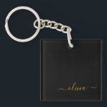 Black Gold Modern Script Girly Monogram Name Key Ring<br><div class="desc">Black and Gold Simple Script Monogram Name Keychain. This makes the perfect sweet 16 birthday,  wedding,  bridal shower,  anniversary,  baby shower or bachelorette party gift for someone that loves glam luxury and chic styles.</div>
