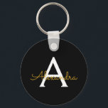 Black Gold Modern Script Girly Monogram Name Key Ring<br><div class="desc">Black and Gold Simple Script Monogram Name Keychains (Key Chain). This makes the perfect sweet 16 birthday,  wedding,  bridal shower,  anniversary,  baby shower or bachelorette party gift for someone that loves glam luxury and chic styles.</div>