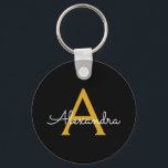 Black Gold Modern Script Girly Monogram Name Key Ring<br><div class="desc">Black and Gold Simple Script Monogram Name Keychains (Key Chain). This makes the perfect sweet 16 birthday,  wedding,  bridal shower,  anniversary,  baby shower or bachelorette party gift for someone that loves glam luxury and chic styles.</div>