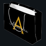 Black Gold Modern Script Girly Monogram Name Large Gift Bag<br><div class="desc">Black and Gold Simple Script Monogram Name Gift Bag. This makes the perfect sweet 16 birthday,  wedding,  bridal shower,  anniversary,  baby shower or bachelorette party gift bag for someone that loves glam luxury and chic styles.</div>