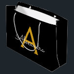 Black Gold Modern Script Girly Monogram Name Large Gift Bag<br><div class="desc">Black and Gold Simple Script Monogram Name Gift Bag. This makes the perfect sweet 16 birthday,  wedding,  bridal shower,  anniversary,  baby shower or bachelorette party gift bag for someone that loves glam luxury and chic styles.</div>
