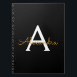 Black Gold Modern Script Girly Monogram Name Notebook<br><div class="desc">Black and Gold Simple Script Monogram Name Spiral Notebook Planner. This makes the perfect sweet 16 birthday,  wedding,  bridal shower,  anniversary,  baby shower or bachelorette party gift for someone that loves glam luxury and chic styles.</div>