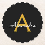 Black Gold Modern Script Girly Monogram Name Paper Coaster<br><div class="desc">Black and Gold Simple Script Monogram Name Paper Coasters. This makes the perfect graduation,  birthday,  wedding,  bridal shower,  anniversary,  baby shower or bachelorette party gift for someone that loves glam luxury and chic styles.</div>