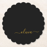 Black Gold Modern Script Girly Monogram Name Paper Coaster<br><div class="desc">Black and Gold Simple Script Monogram Name Paper Coasters. This makes the perfect graduation,  birthday,  wedding,  bridal shower,  anniversary,  baby shower or bachelorette party gift for someone that loves glam luxury and chic styles.</div>