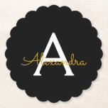 Black Gold Modern Script Girly Monogram Name Paper Coaster<br><div class="desc">Black and Gold Simple Script Monogram Name Paper Coasters. This makes the perfect graduation,  birthday,  wedding,  bridal shower,  anniversary,  baby shower or bachelorette party gift for someone that loves glam luxury and chic styles.</div>
