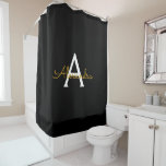 Black Gold Modern Script Girly Monogram Name Shower Curtain<br><div class="desc">Black and Gold Monogram Name Bathroom Shower Curtain. This makes the perfect sweet 16 birthday,  wedding,  bridal shower,  anniversary,  baby shower or bachelorette party gift for someone that loves glam luxury and chic styles.</div>