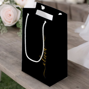 Black Gold Modern Script Girly Monogram Name Small Gift Bag