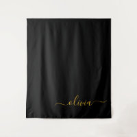 Black Gold Modern Script Girly Monogram Name