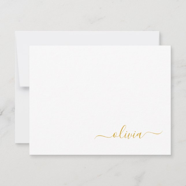Black Gold Modern Script Girly Monogram Name Thank You Card (Front)