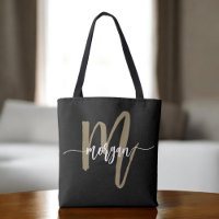 Black Gold Modern Script Girly Monogram Name