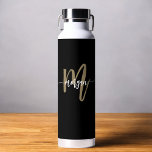 Black Gold Modern Script Girly Monogram Name Water Bottle<br><div class="desc">Stay hydrated in style with the Black and Gold Modern Script Girly Monogram Name Water Bottle. Featuring a sleek black design and a bold gold monogram in a modern script font, this water bottle is the perfect blend of luxury and functionality. Made from durable, eco-friendly materials, it keeps your drinks...</div>