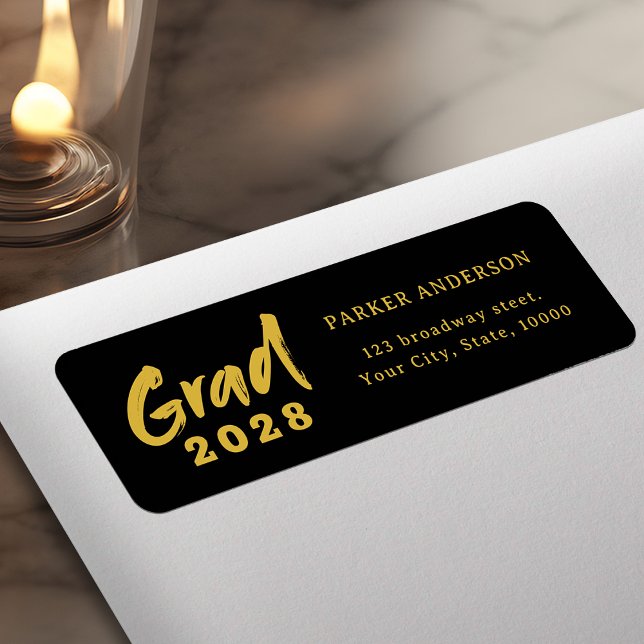 Black Gold Modern Script Graduation Return Address (Black Gold Modern Script Graduation Return Address Label)
