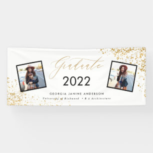 Black + gold modern script multi photo graduation  banner