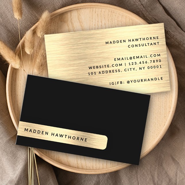 Black Gold Modern Simple Elegant Brushed Metal Business Card (Creator Uploaded)