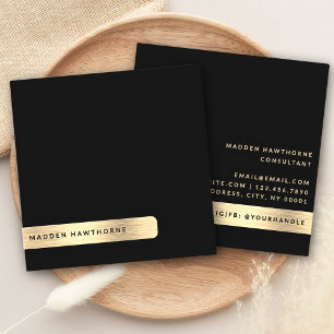 Black Gold Modern Simple Minimal Brushed Metal Square Business Card