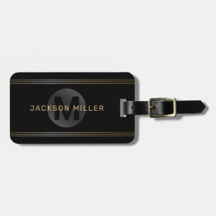 Black & gold modern simple personalised monogram luggage tag