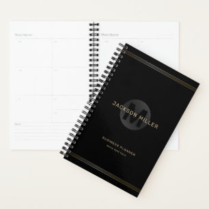 Black & gold modern simple personalised monogram planner