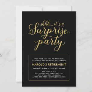 Black & Gold Modern Surprise Retirement Party Invitation
