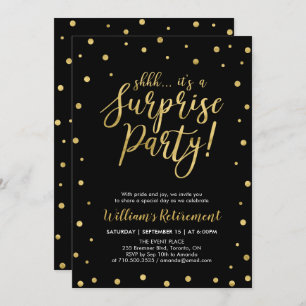 Black & Gold Modern Surprise Retirement Party Invitation